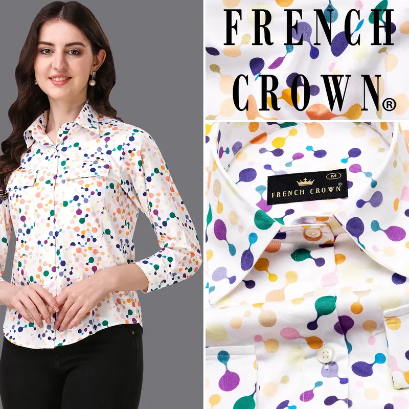 Bright White With Butterfly Bush Blue Printed Super Soft Premium Cotton Women’S Shirt 1