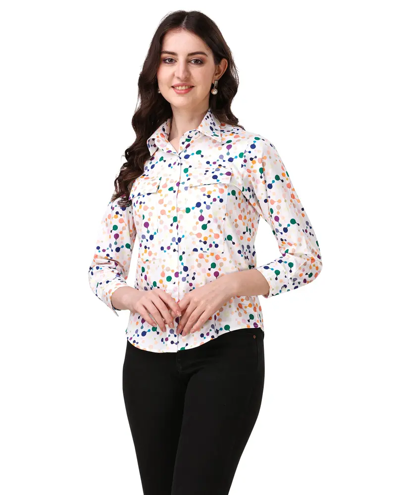Bright White With Butterfly Bush Blue Printed Super Soft Premium Cotton Women’S Shirt 2