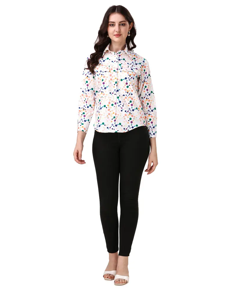 Bright White With Butterfly Bush Blue Printed Super Soft Premium Cotton Women’S Shirt 4