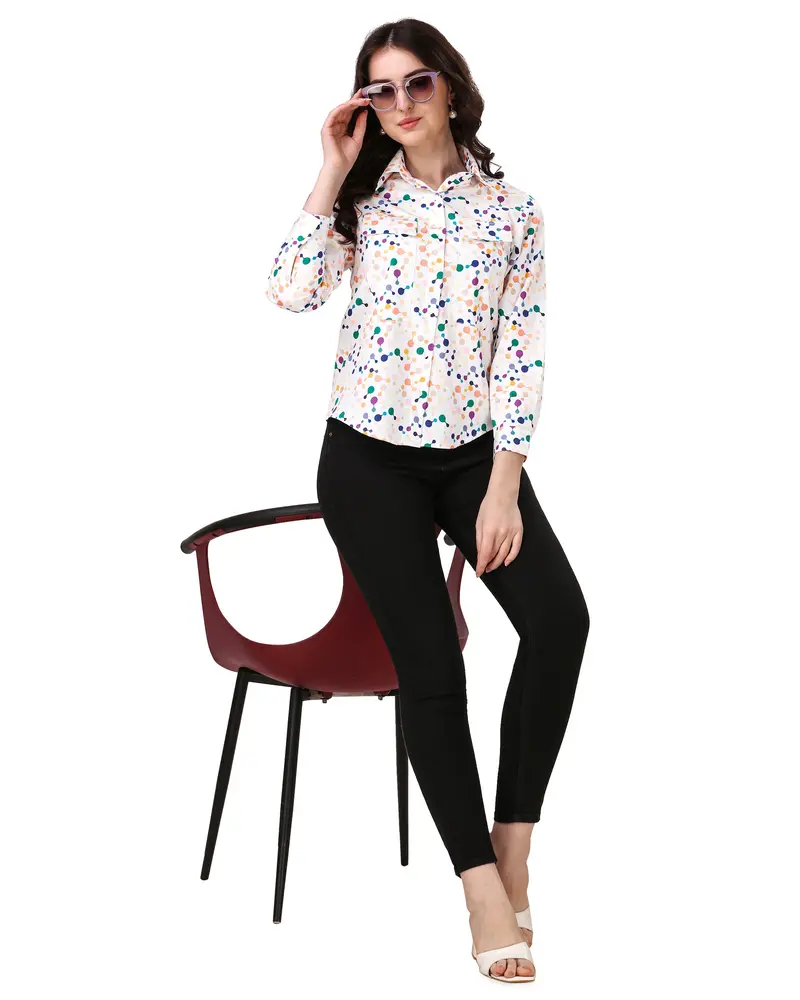 Bright White With Butterfly Bush Blue Printed Super Soft Premium Cotton Women’S Shirt 5