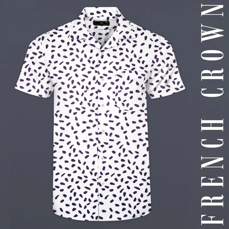 Bright White With Byzantium Purple Printed Premium Cotton Shirt 1