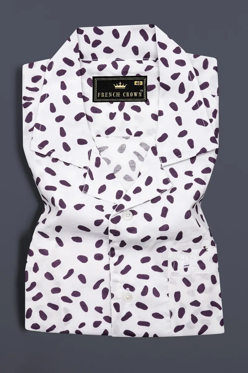 Bright White With Byzantium Purple Printed Premium Cotton Shirt 5