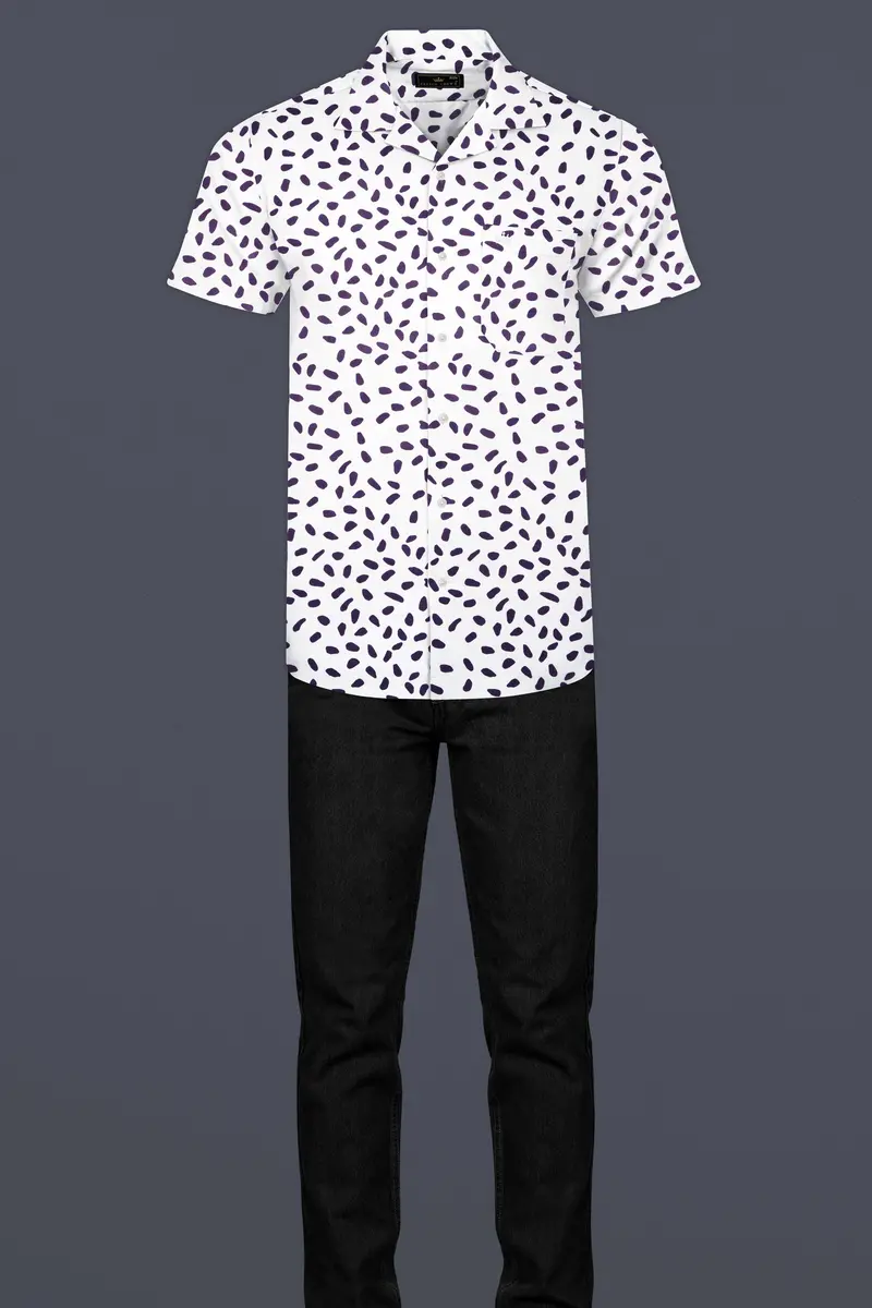 Bright White With Byzantium Purple Printed Premium Cotton Shirt 7
