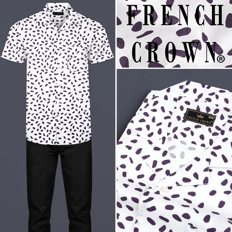 Bright White With Byzantium Purple Printed Premium Cotton Shirt 9