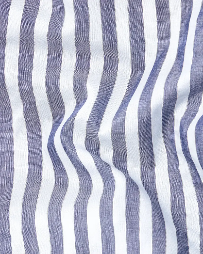 Bright White With Cadet Blue Striped Premium Cotton Kurta Shirt 3