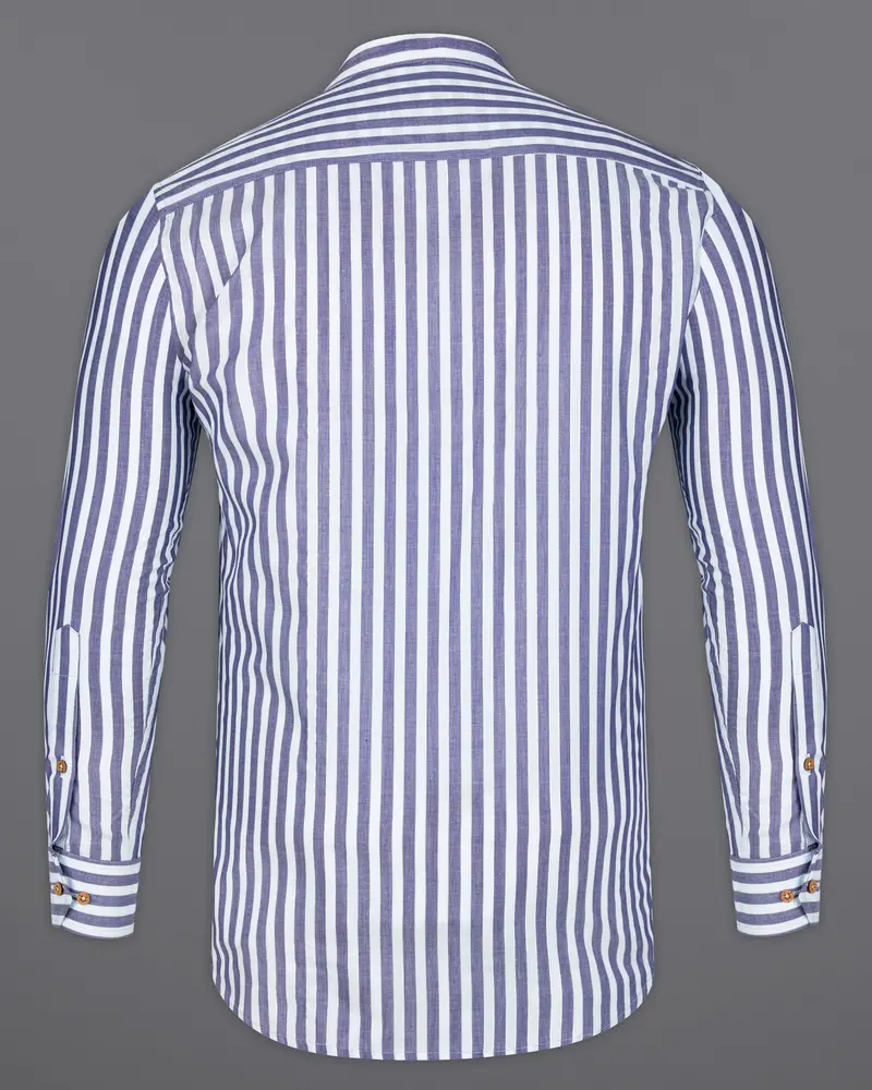 Bright White With Cadet Blue Striped Premium Cotton Kurta Shirt 7