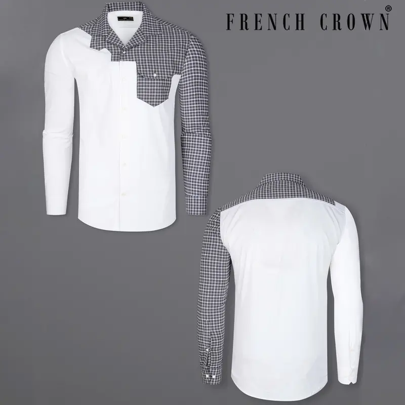 Bright White With Cadet Gray Checkered Super Soft Premium Cotton Designer Shirt 1