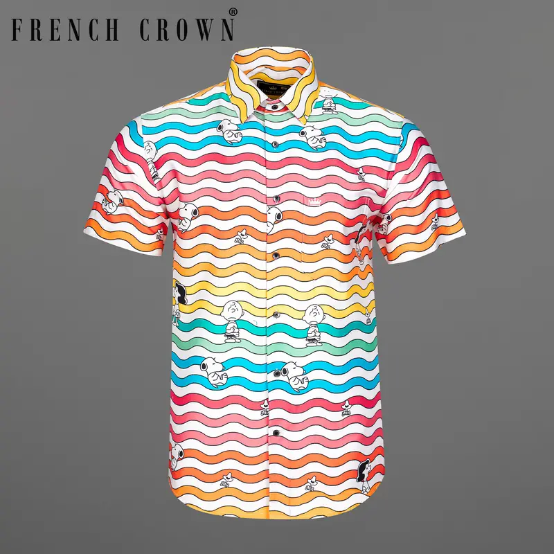 Bright White With Cadet Pink Multicolour Printed Super Soft Premium Cotton Shirt 1
