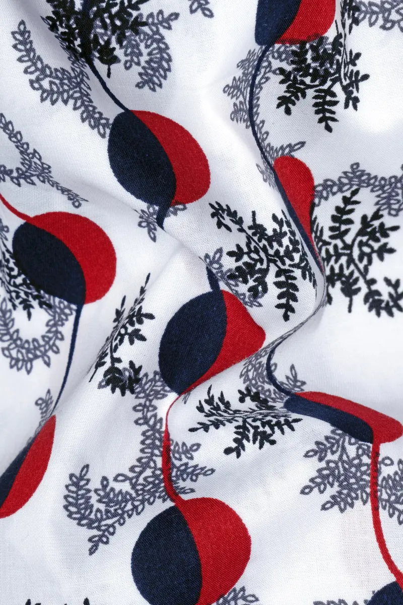 Bright White With Carmine Red And Midnight Blue Printed Poplin Giza Cotton Shirt 2