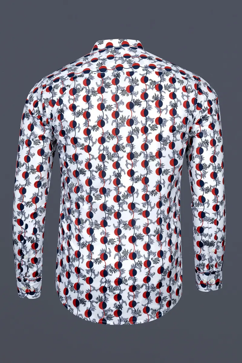 Bright White With Carmine Red And Midnight Blue Printed Poplin Giza Cotton Shirt 5