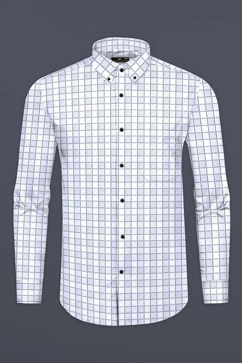 Bright White With Carolina Blue And Mobster Gray Checkered Dobby Premium Giza Cotton Shirt 4