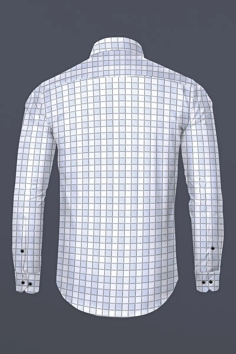 Bright White With Carolina Blue And Mobster Gray Checkered Dobby Premium Giza Cotton Shirt 5