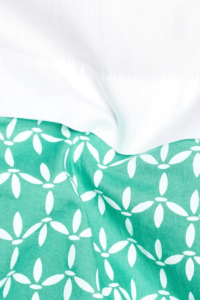 Bright White With Cascade Green Printed Premium Cotton Designer Shirt 3