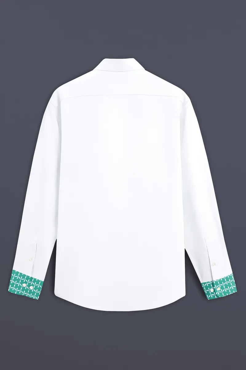 Bright White With Cascade Green Printed Premium Cotton Designer Shirt 7
