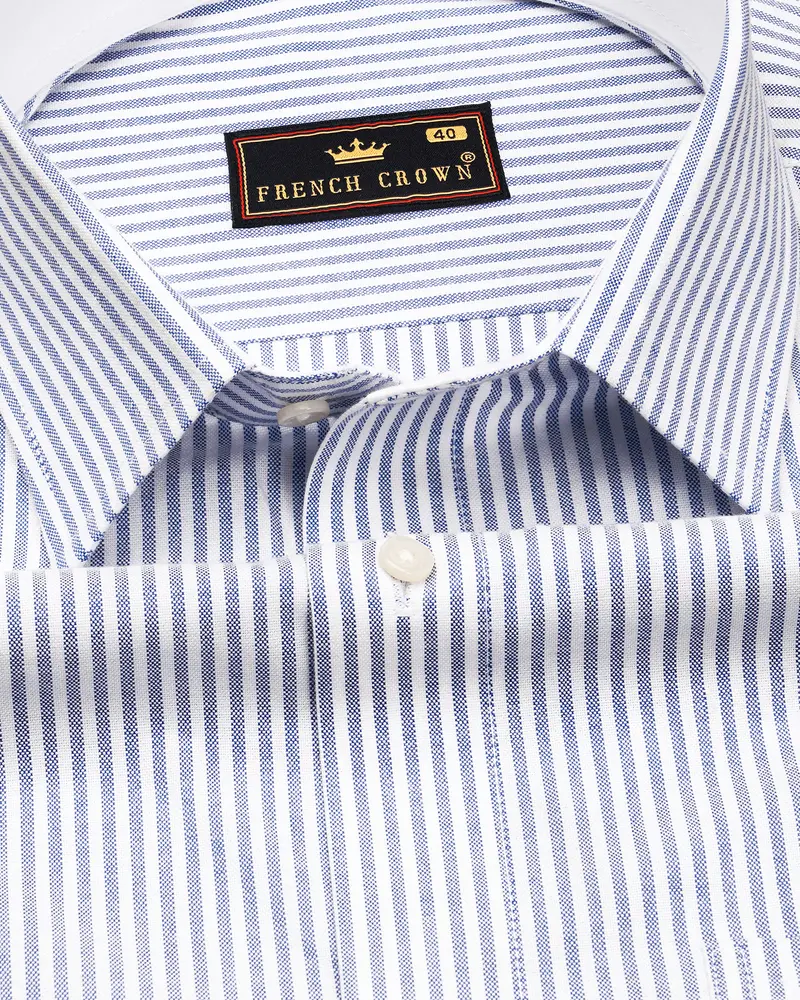 Bright White With Casper Blue Striped Royal Oxford Shirt 1