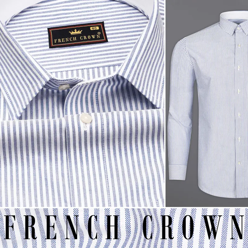 Bright White With Casper Blue Striped Royal Oxford Shirt 10