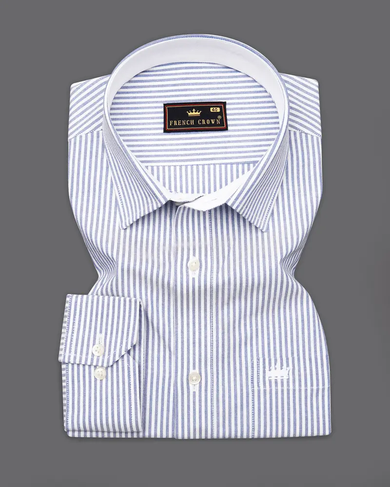 Bright White With Casper Blue Striped Royal Oxford Shirt 3