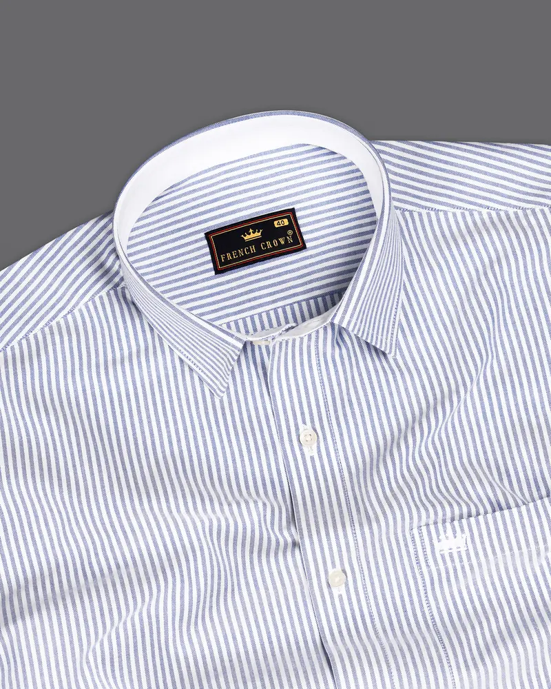 Bright White With Casper Blue Striped Royal Oxford Shirt 4