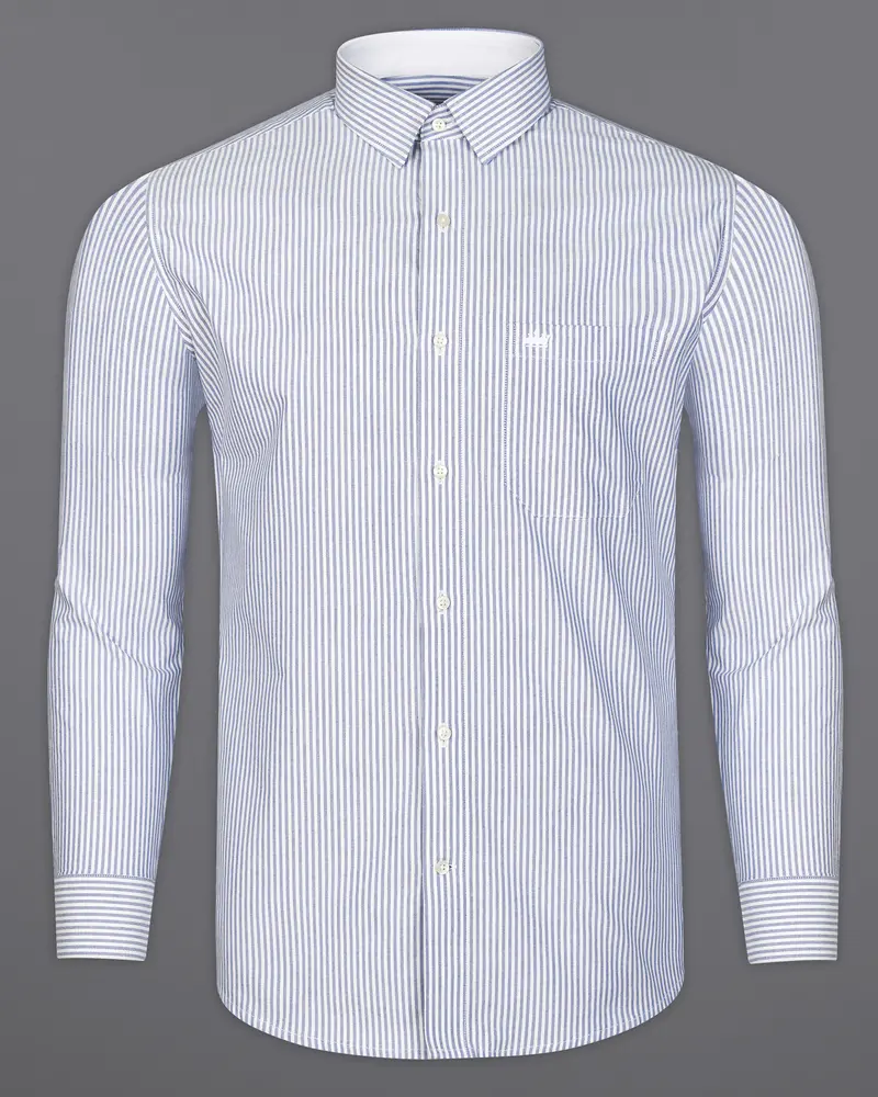 Bright White With Casper Blue Striped Royal Oxford Shirt 5