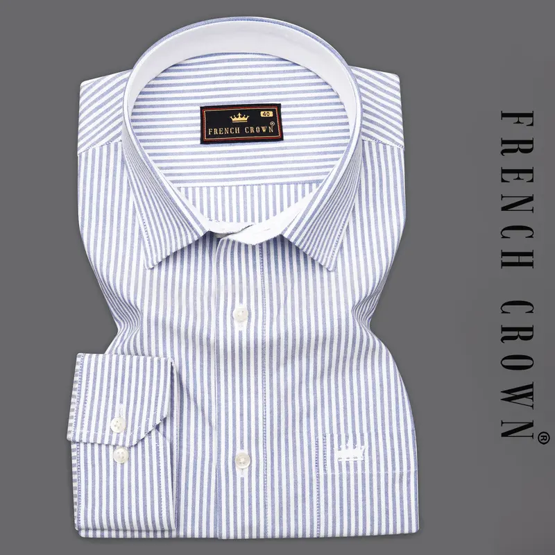 Bright White With Casper Blue Striped Royal Oxford Shirt 7
