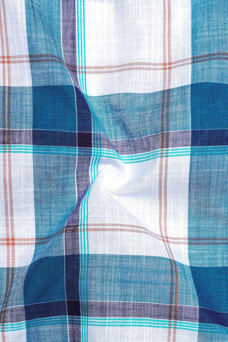 Bright White With Chathams Blue And Desert Brown Plaid Chambray Shirt 3