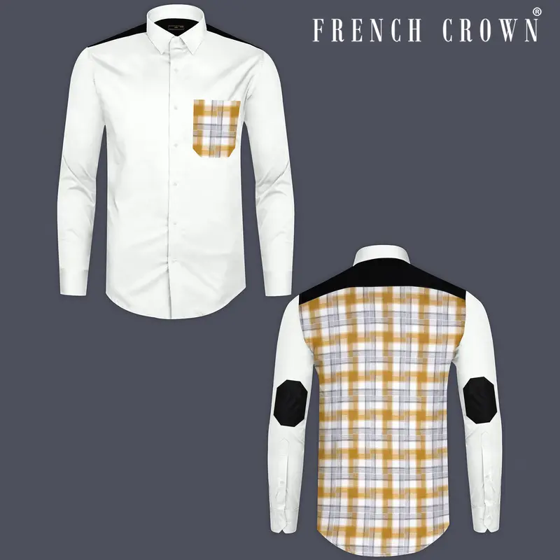 Bright White With Checkered Back Super Soft Premium Cotton Shirt 1