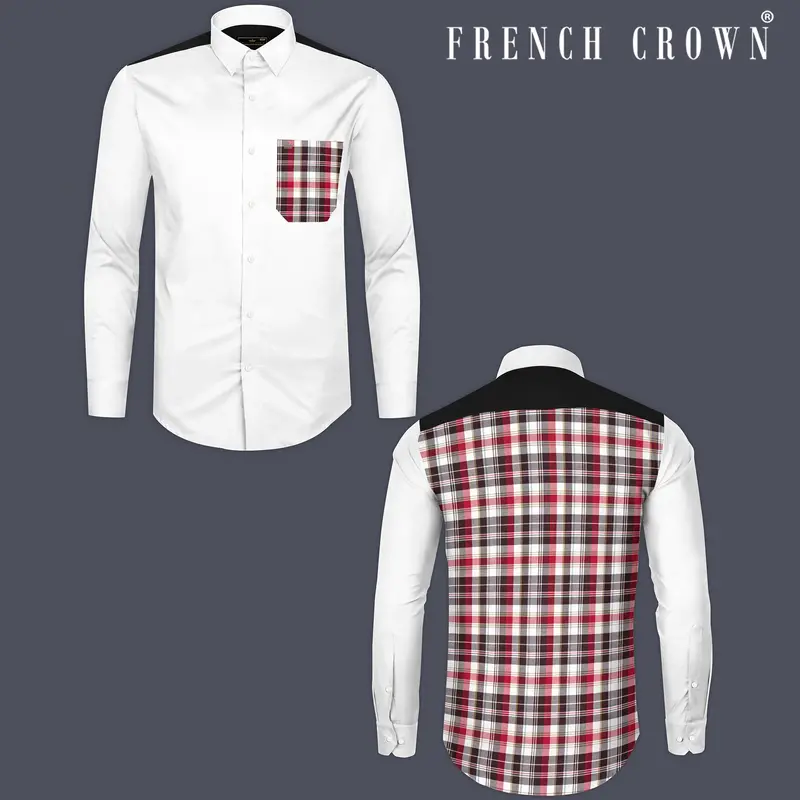 Bright White With Checkered Pocket Super Soft Premium Cotton Shirt 1