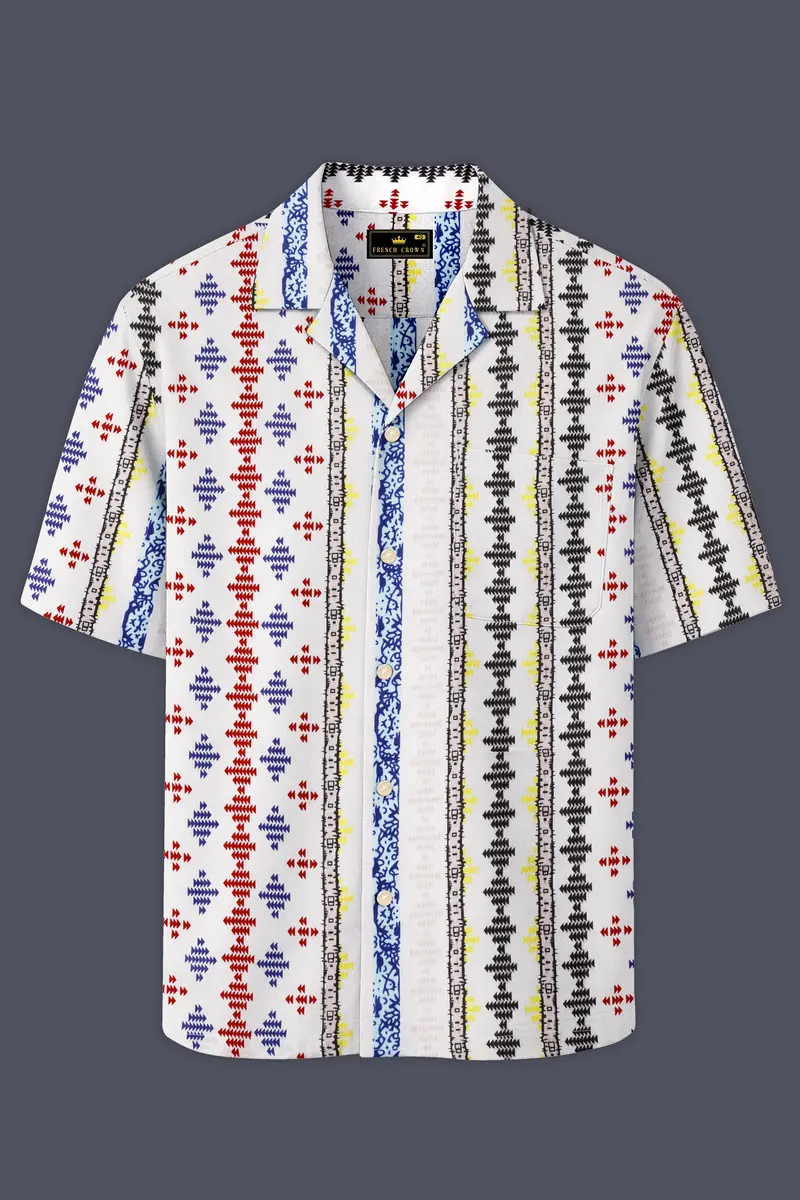Bright White With Cherry Red And Cobalt Blue Printed Lightweight Oversized Premium Cotton Shirt 2