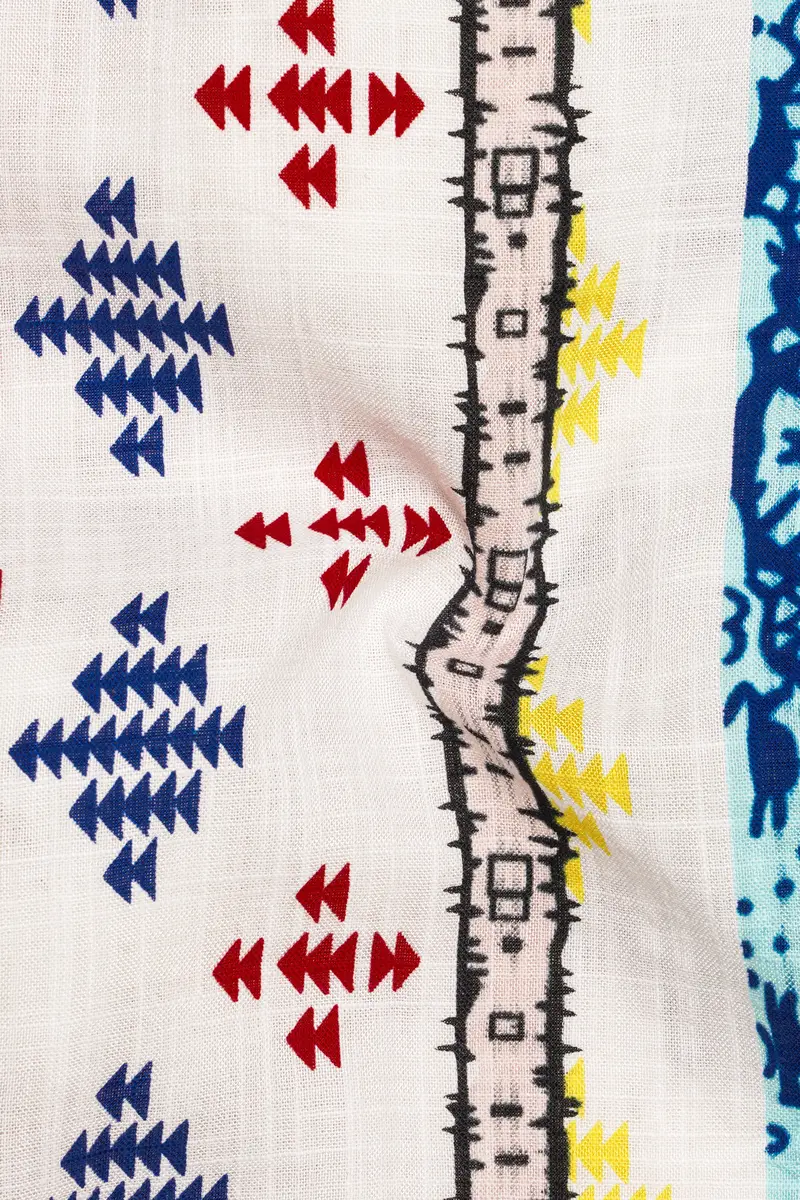 Bright White With Cherry Red And Cobalt Blue Printed Lightweight Oversized Premium Cotton Shirt 3