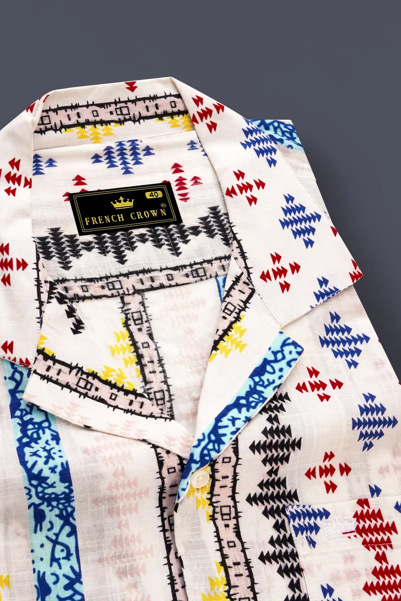 Bright White With Cherry Red And Cobalt Blue Printed Lightweight Oversized Premium Cotton Shirt 4