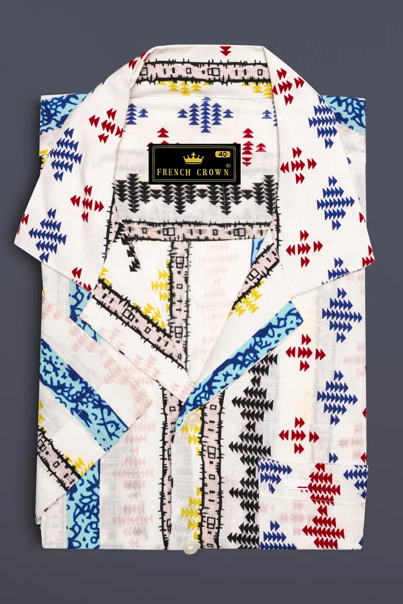 Bright White With Cherry Red And Cobalt Blue Printed Lightweight Oversized Premium Cotton Shirt 5