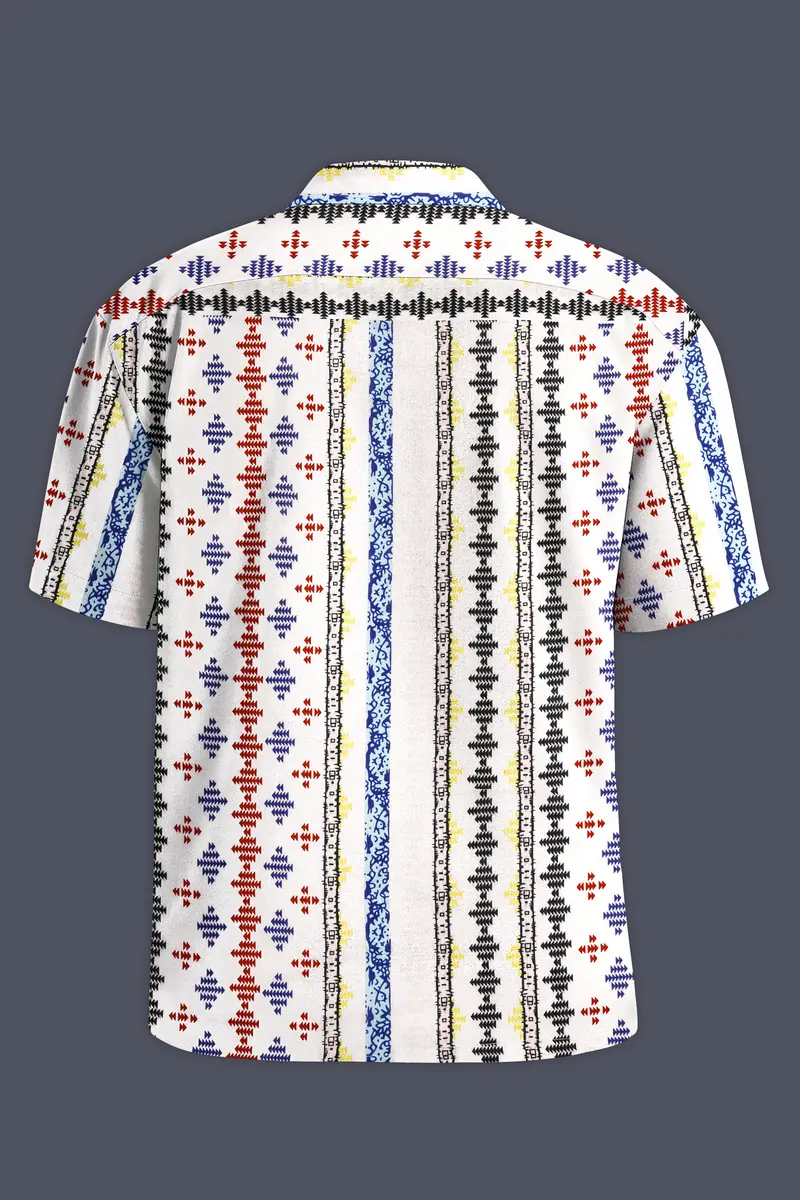 Bright White With Cherry Red And Cobalt Blue Printed Lightweight Oversized Premium Cotton Shirt 7