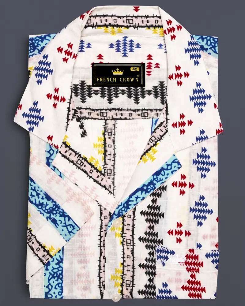 Bright White With Cherry Red And Cobalt Blue Printed Lightweight Oversized Premium Cotton Shirt 8