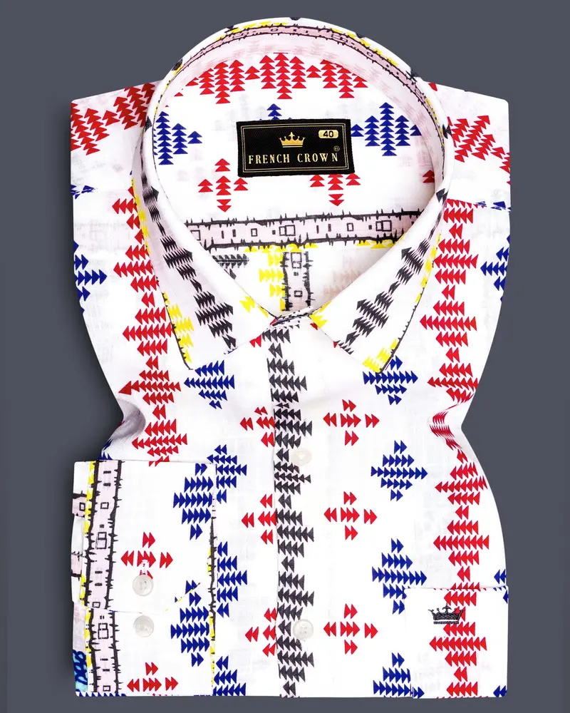 Bright White With Cherry Red And Cobalt Blue Printed Lightweight Premium Cotton Multicolor Casual Shirt 1