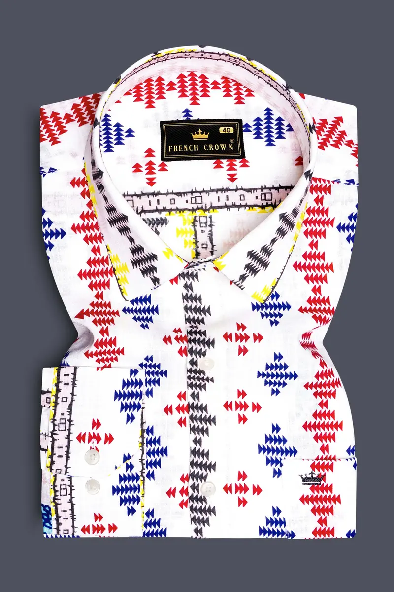 Bright White With Cherry Red And Cobalt Blue Printed Lightweight Premium Cotton Multicolor Casual Shirt 2