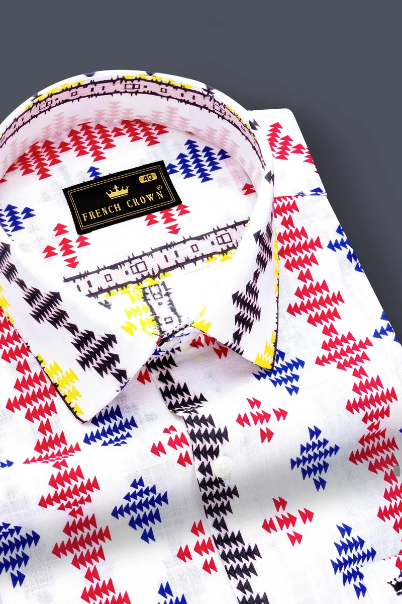 Bright White With Cherry Red And Cobalt Blue Printed Lightweight Premium Cotton Multicolor Casual Shirt 4