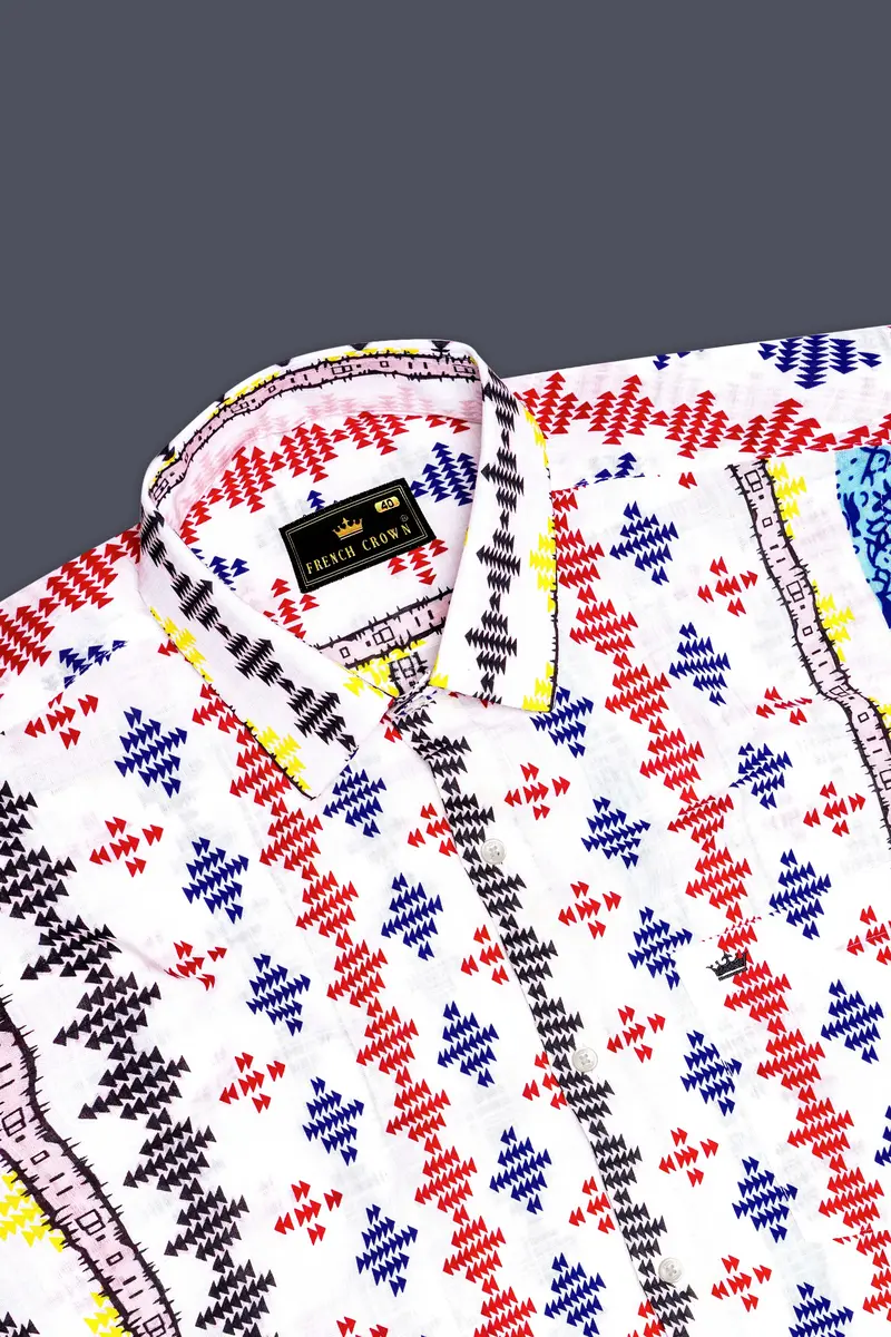 Bright White With Cherry Red And Cobalt Blue Printed Lightweight Premium Cotton Multicolor Casual Shirt 5
