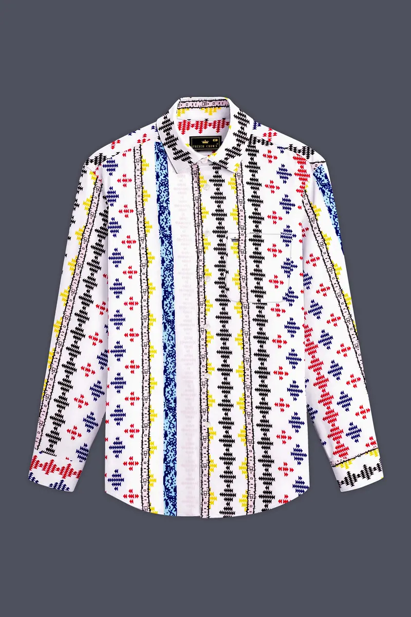Bright White With Cherry Red And Cobalt Blue Printed Lightweight Premium Cotton Multicolor Casual Shirt 6
