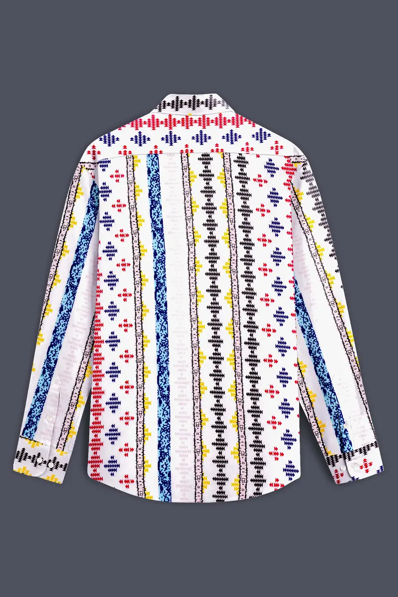 Bright White With Cherry Red And Cobalt Blue Printed Lightweight Premium Cotton Multicolor Casual Shirt 7