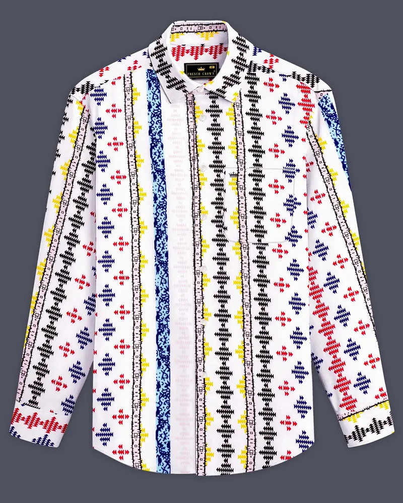 Bright White With Cherry Red And Cobalt Blue Printed Lightweight Premium Cotton Multicolor Casual Shirt 8