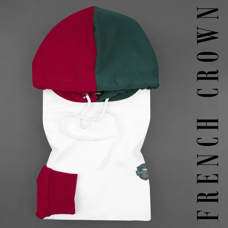 Bright White With Claret Red And Everglade Green Block Pattern Super Soft Premium Cotton Hoodie Sweatshirt 1
