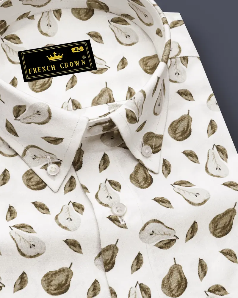 Bright White With Clay Creek Green Papaya Printed Premium Cotton Shirt 1