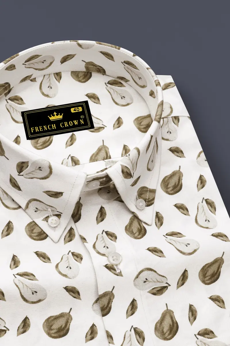 Bright White With Clay Creek Green Papaya Printed Premium Cotton Shirt 2