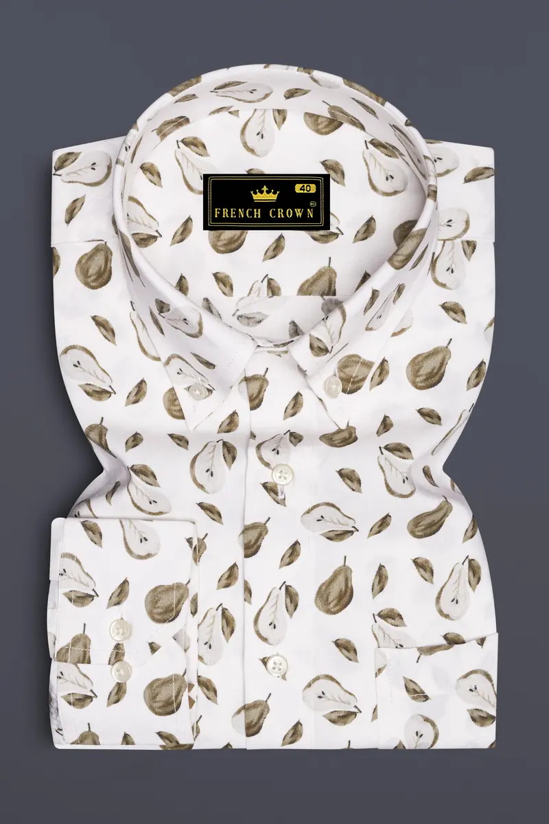 Bright White With Clay Creek Green Papaya Printed Premium Cotton Shirt 4