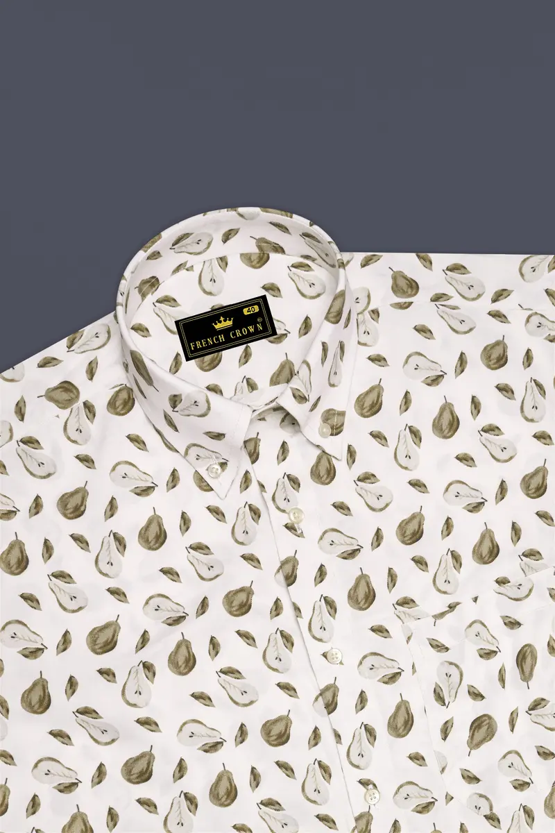 Bright White With Clay Creek Green Papaya Printed Premium Cotton Shirt 5