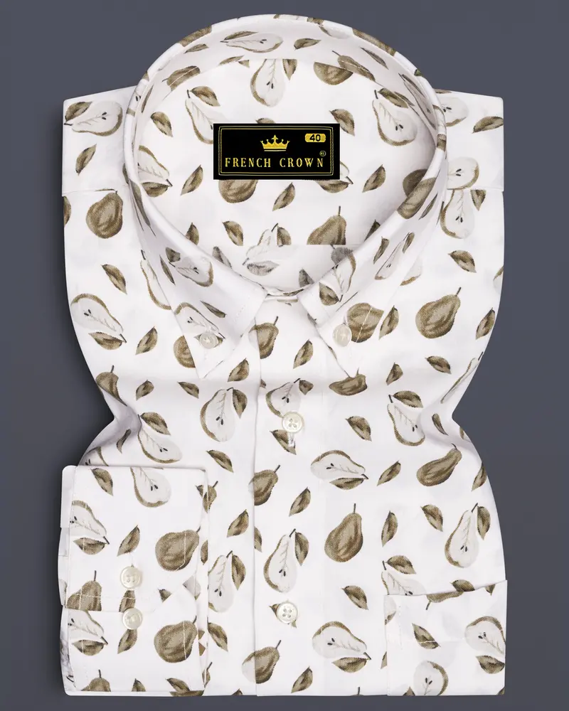Bright White With Clay Creek Green Papaya Printed Premium Cotton Shirt 6