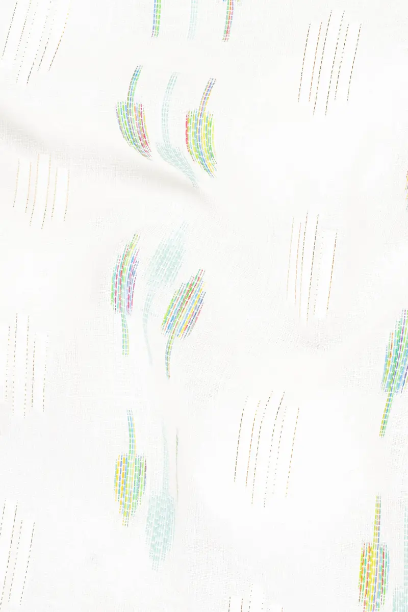 Bright White With Colorful Leaves Jacquard Textured Premium Giza Cotton Kurta Set 3