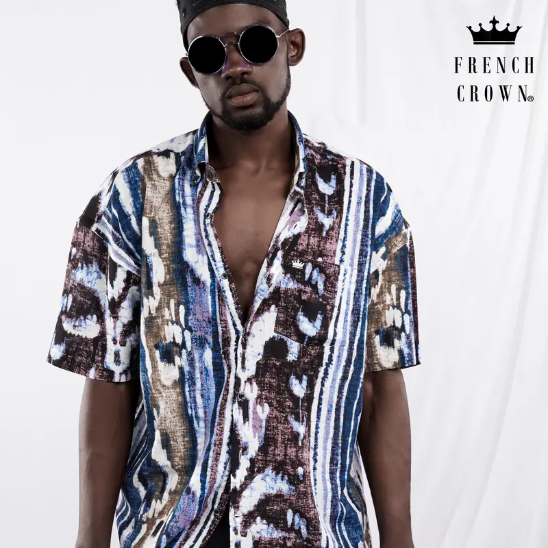 Bright White With Congo Brown Funky Printed Lightweight Oversized Premium Cotton Shirt 1