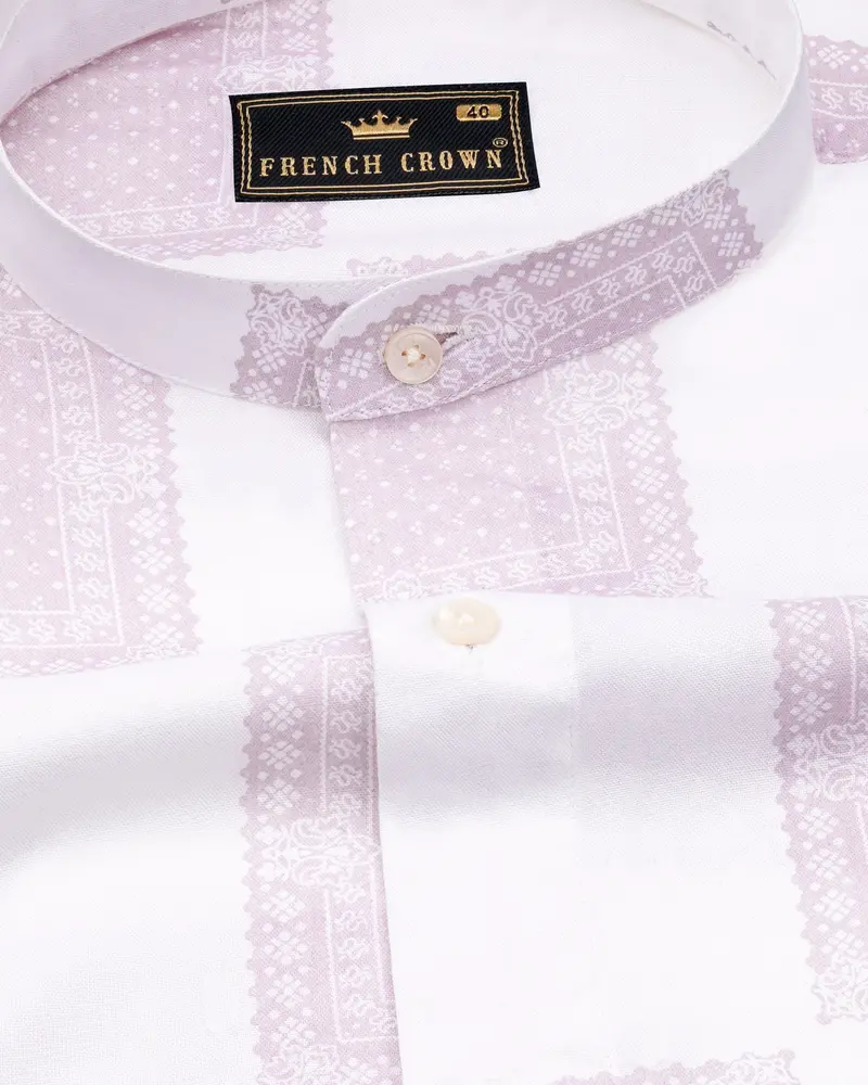 Bright White With Curry Pink Banjara Style Printed Premium Tencel Shirt 1