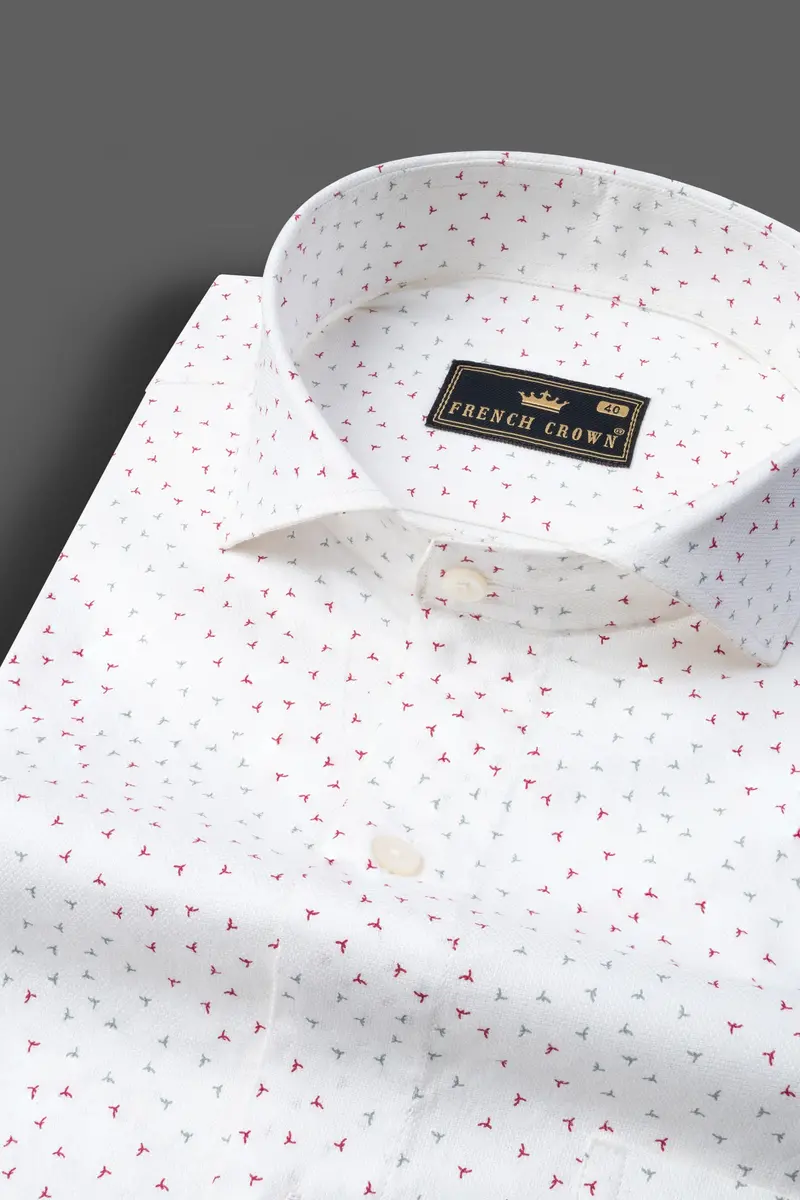Bright White With Ditsy Dobby Textured Premium Giza Cotton Shirt 1